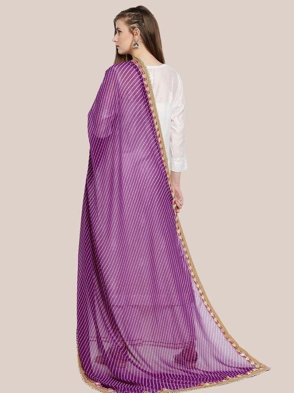 Purple Georgette dupatta with Muthra Print and Gotta Patti border
