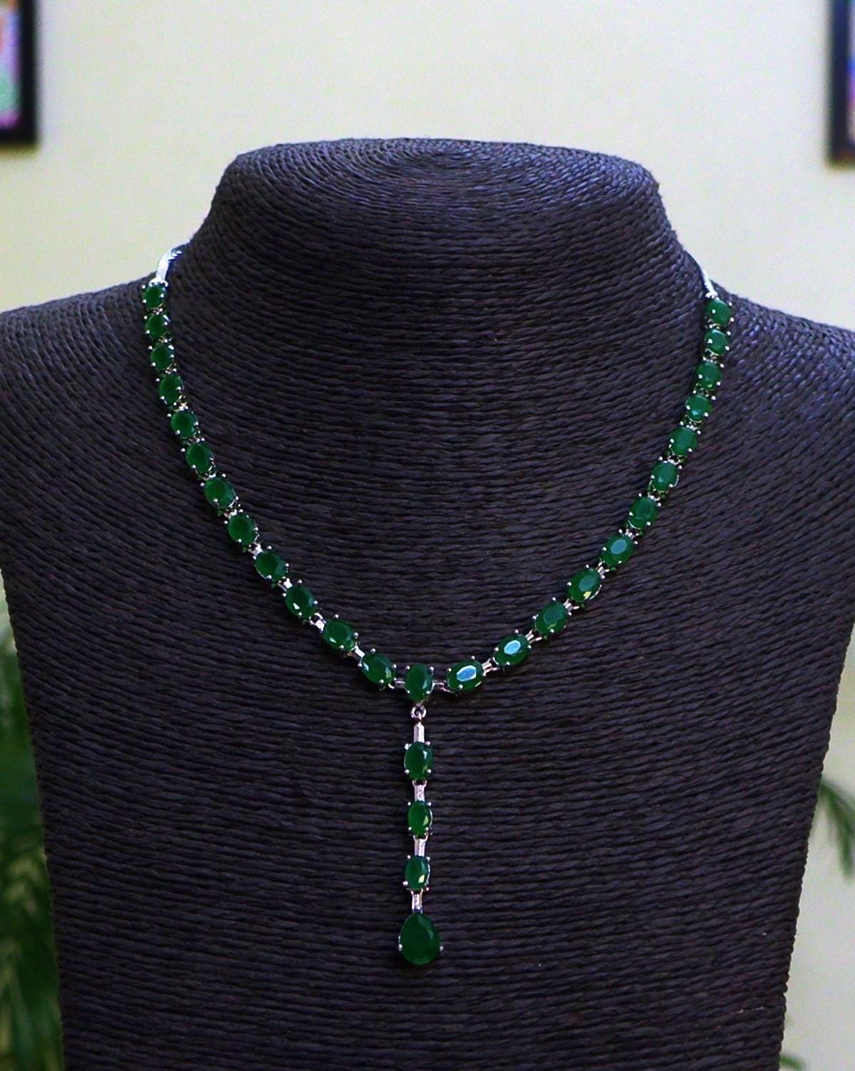 American Diamonds zirconia necklace set black green white