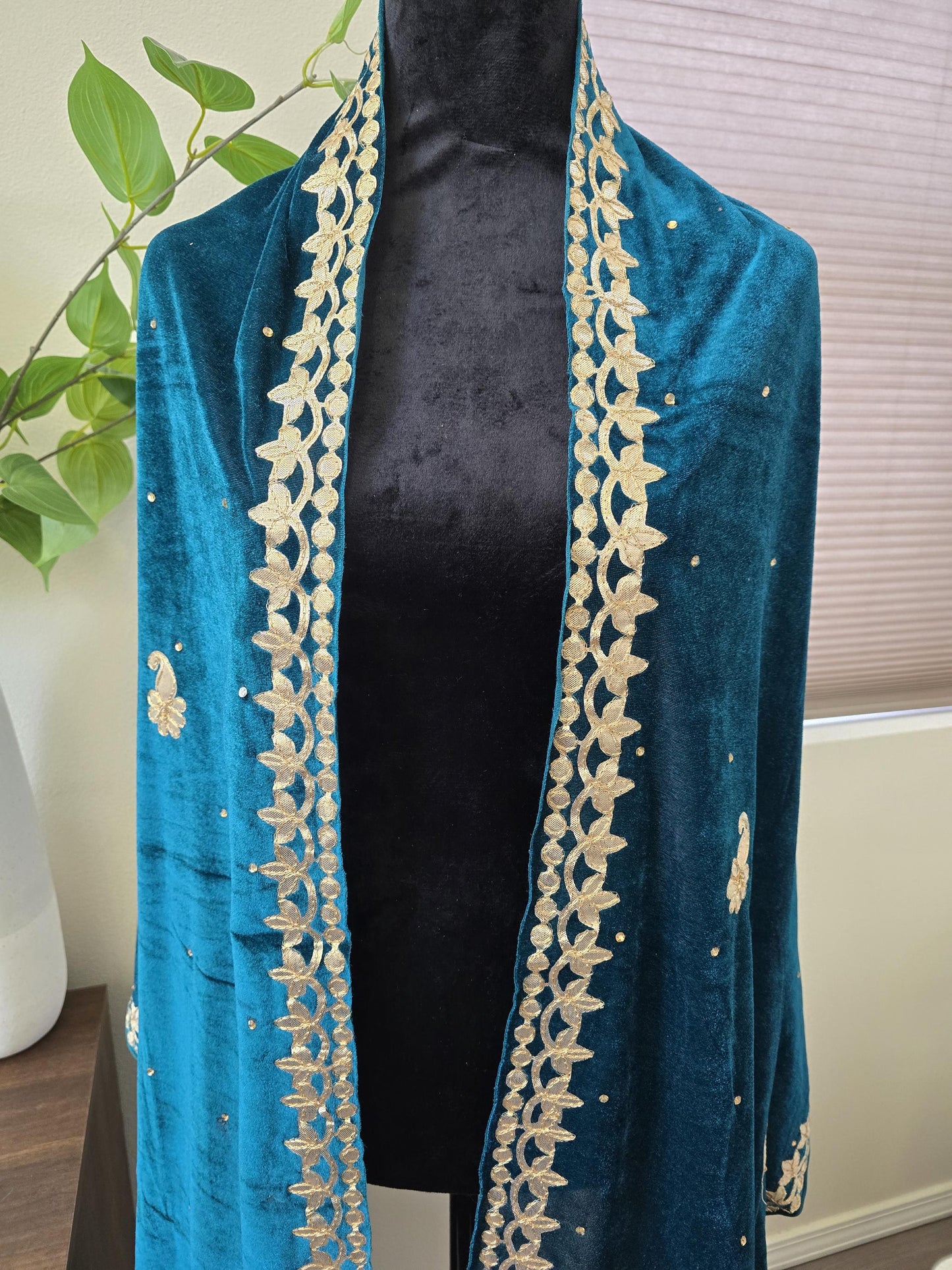 Gotta Patti Work Velvet Dupatta with danglers available in multiple colors trendy shawl stole