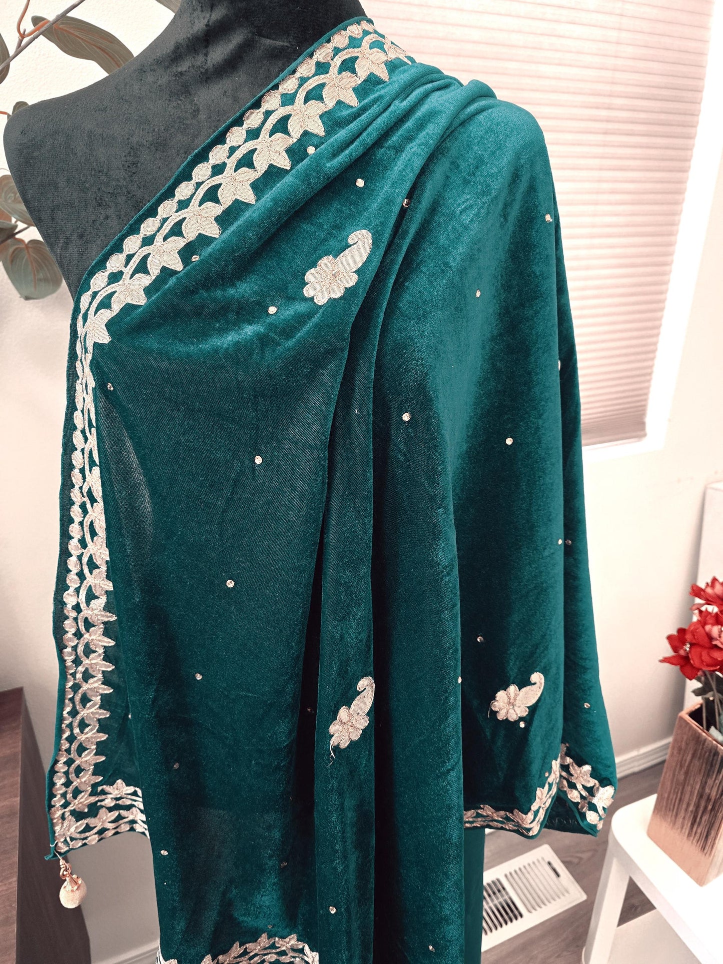 Gotta Patti Work Velvet Dupatta with danglers available in multiple colors trendy shawl stole