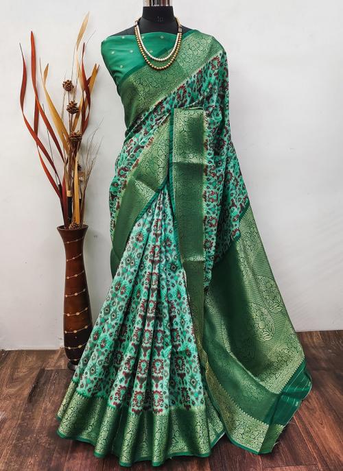Soft Lichi Silk Sky Blue / Pink Festival Wear Printed Saree