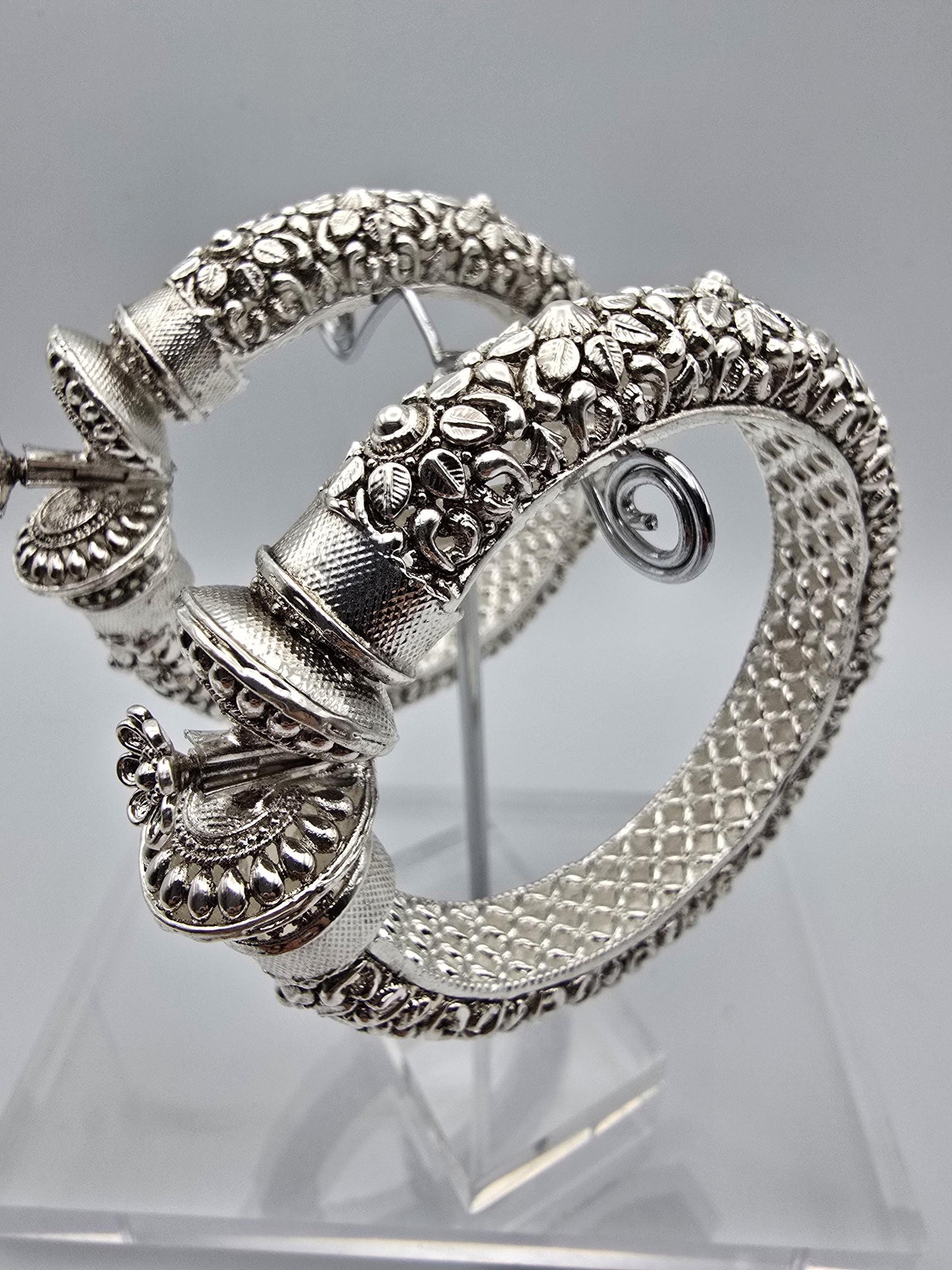 Silver toda bangles openable lock kadas trendy