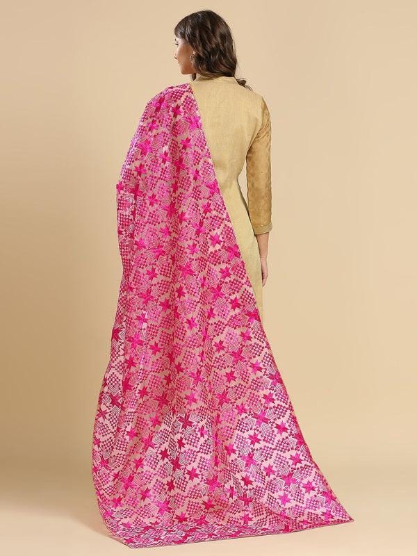 Women's Embroidered Organza Dupatta with Red Phulkari Embroidery stole