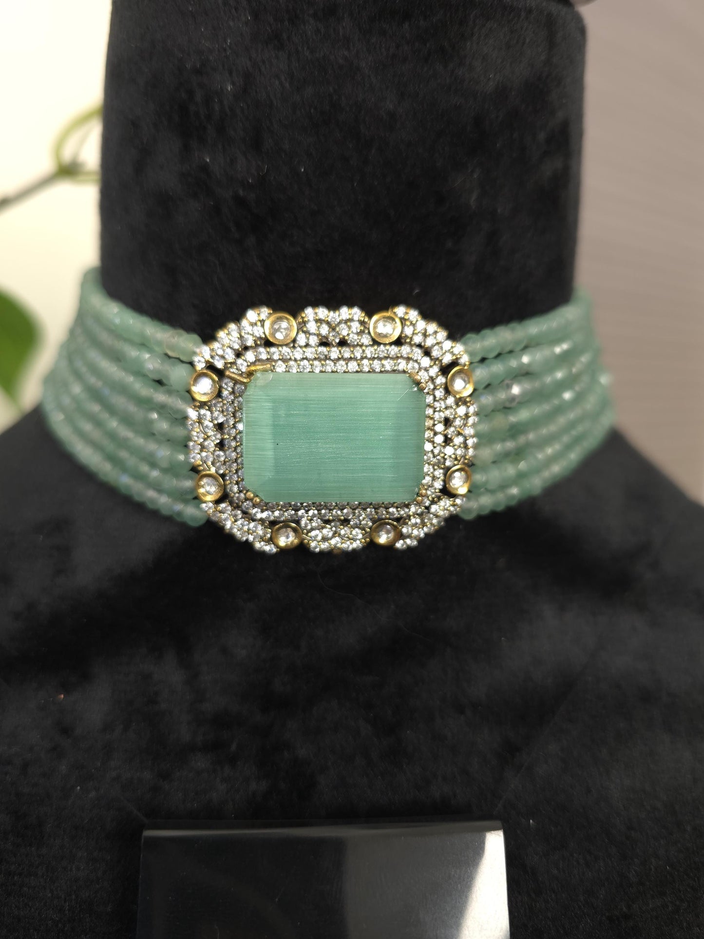 choker necklace set, adjustable gold polished