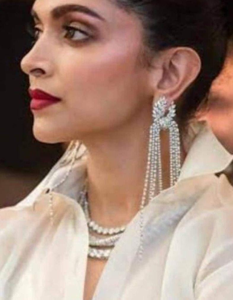 Deepika Padukone light green color American diamonds long earrings trendy premium quality long