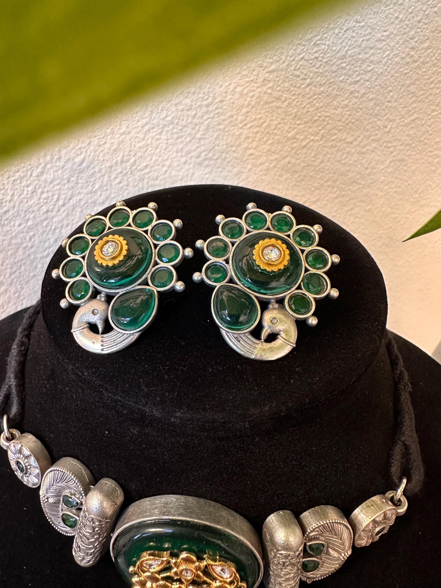 German silver necklace set choker blue, green and red trendy