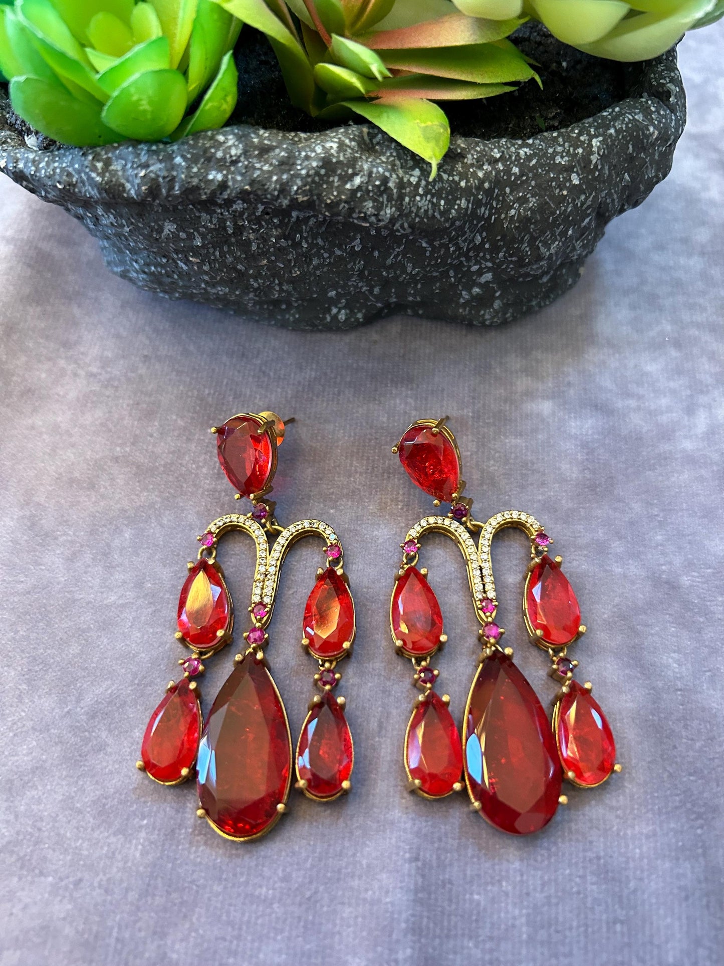 American Diamonds Earring With gold polished chandelier earrings trendy