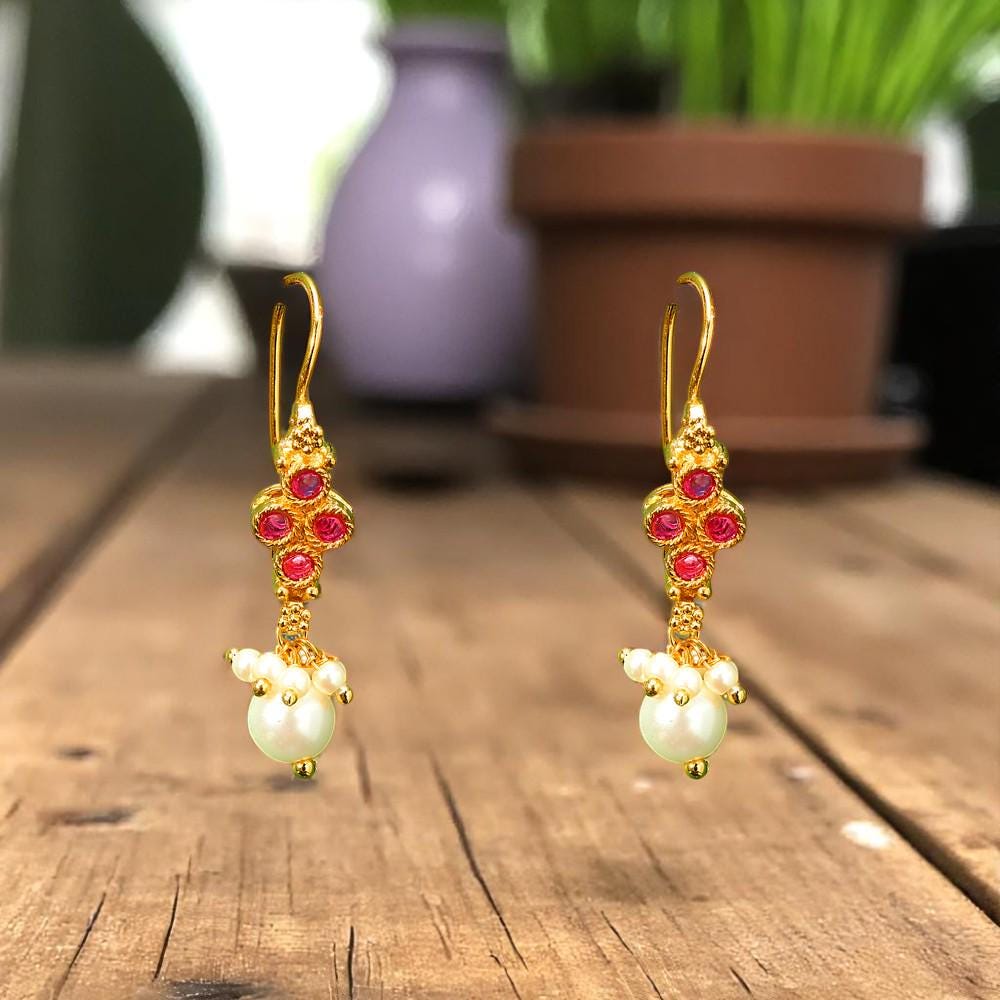 Maharashtrian Bugdi Ruby gold plating, wear it two ways like earrings or top ear accessory