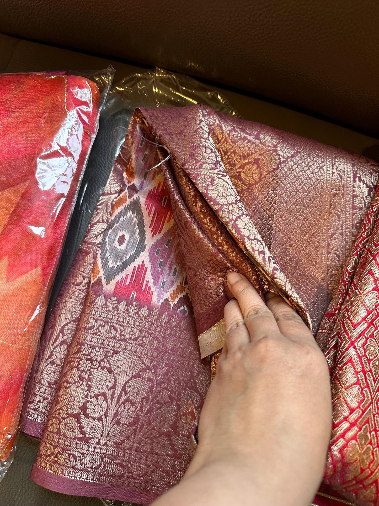 Soft Lichi Silk Sky Blue / Pink Festival Wear Printed Saree