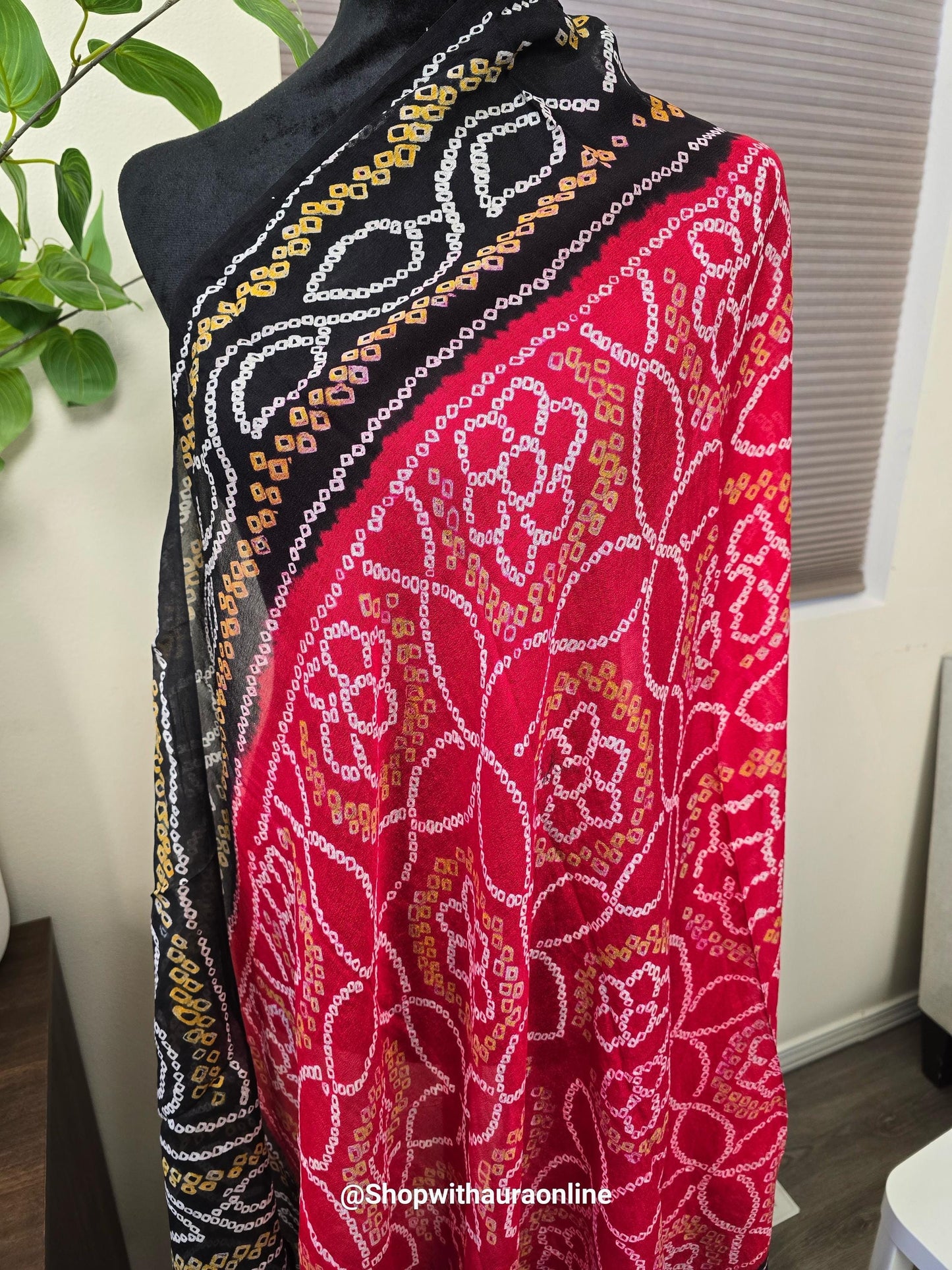 Pure Crepe delicate handmade handwork Bandhani dupatta stole