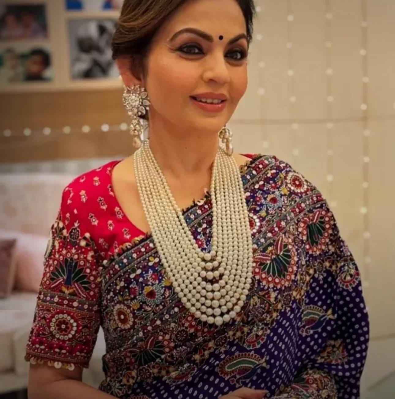 Nita Ambani inspired Long layered Pearl necklace set 2 layers