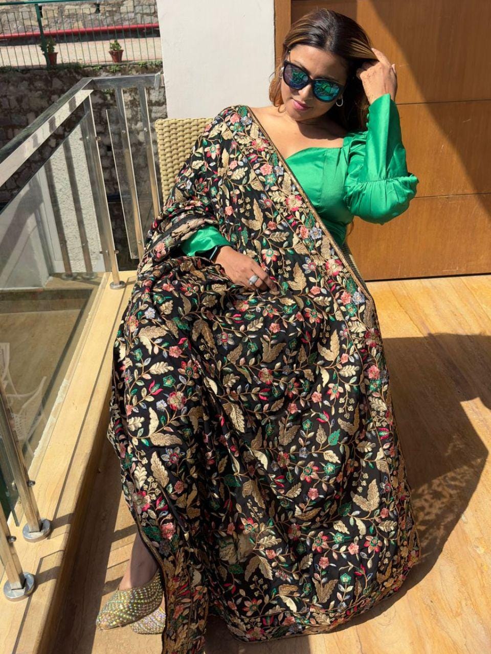 Black Dupatta with Heavy Multicolour Embroidery stole