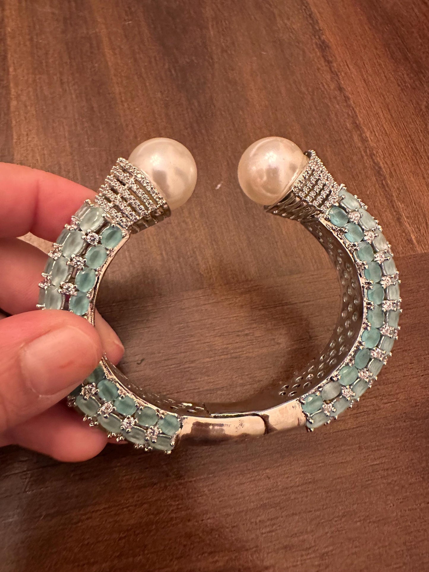 American diamonds kada bracelet silver polished with pearls Sabyasachi inspired