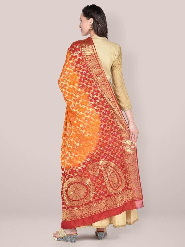 Red & Orange Banarasi Bandhej Gharchola Silk Dupatta