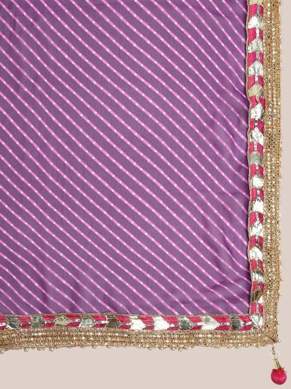 Purple Georgette dupatta with Muthra Print and Gotta Patti border