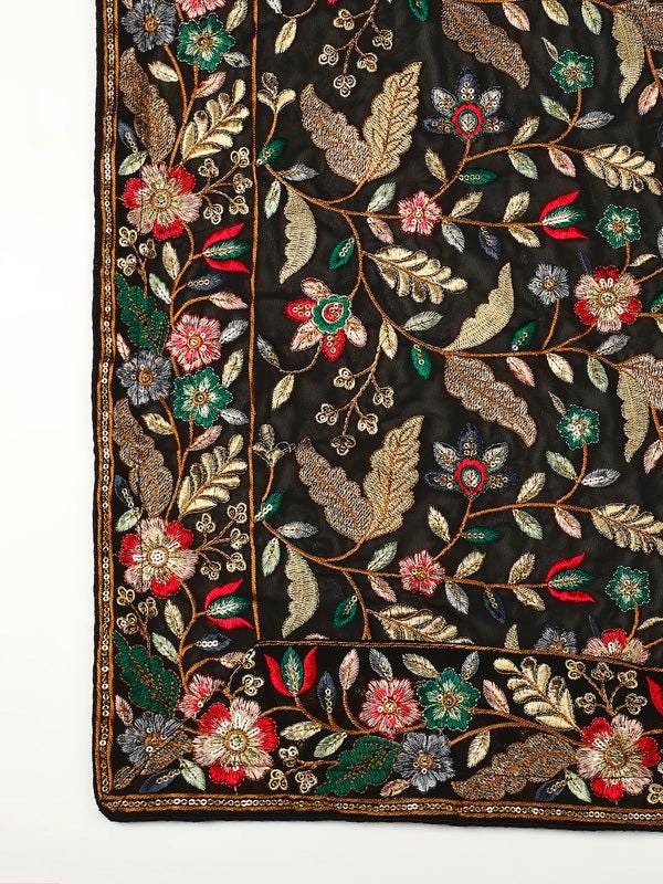 Black Dupatta with Heavy Multicolour Embroidery stole