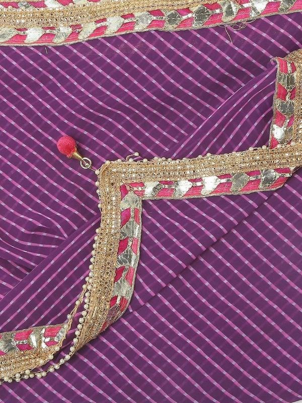 Purple Georgette dupatta with Muthra Print and Gotta Patti border