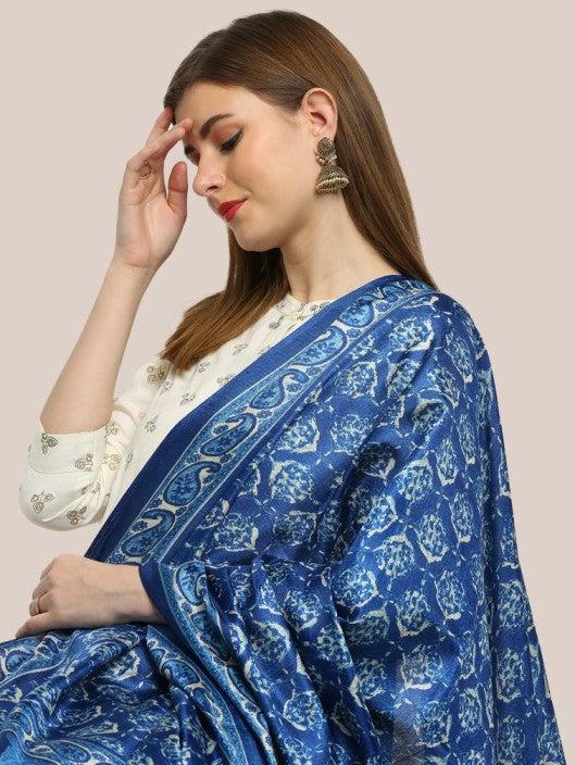 Blue Printed Art Silk Dupatta