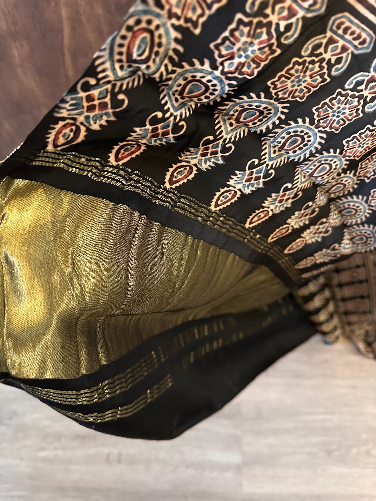 Ajrak Silk dupattas stole with gold jari work