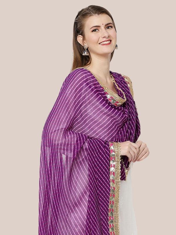 Purple Georgette dupatta with Muthra Print and Gotta Patti border