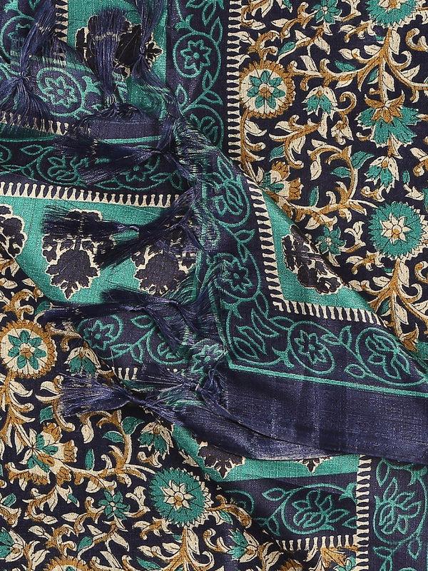 Floral Printed Art Silk Dupatta Blue