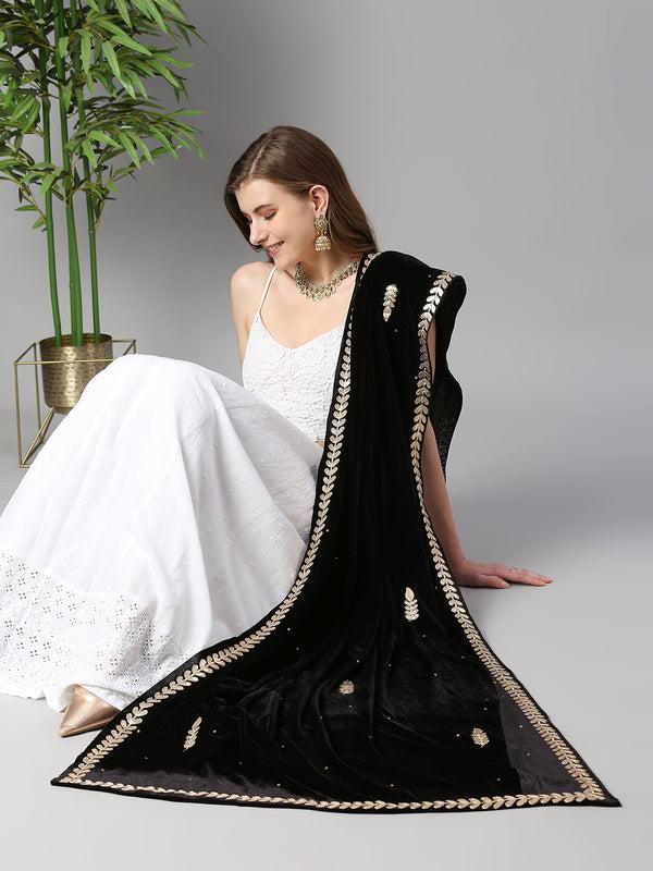 Gotta Patti Work Velvet Dupatta available in multiple colors trendy shawl stole