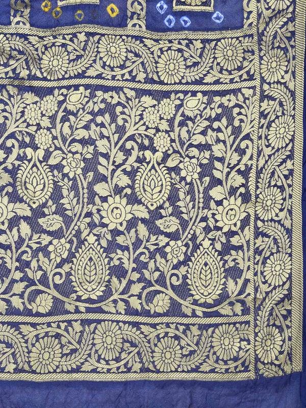 Navy Blue Banarasi Bandhej Gharchola Silk Dupatta