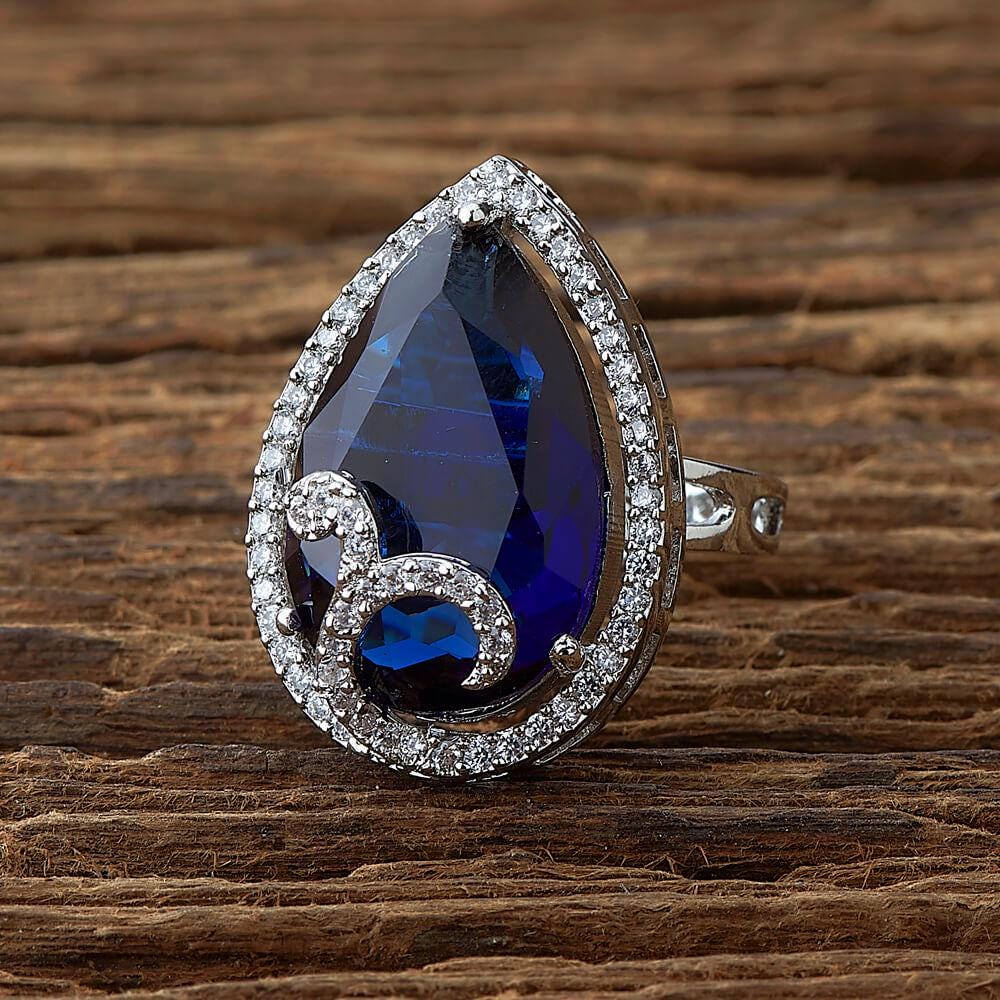Cubic Zirconia Adjustable finger Ring With Rhodium Plating green blue diamonds trendy