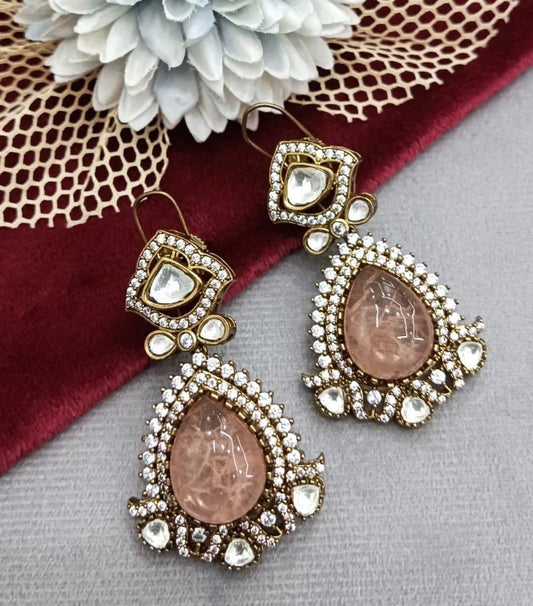 Polki and semiprecious stone earrings with American diamonds