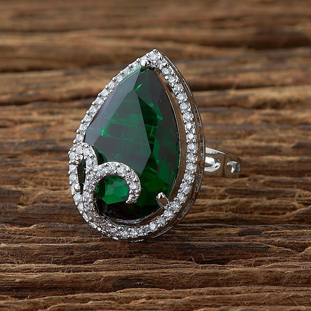 Cubic Zirconia Adjustable finger Ring With Rhodium Plating green blue diamonds trendy