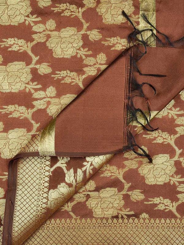 Brown Banarasi Silk Dupatta with Floral Jaal stole