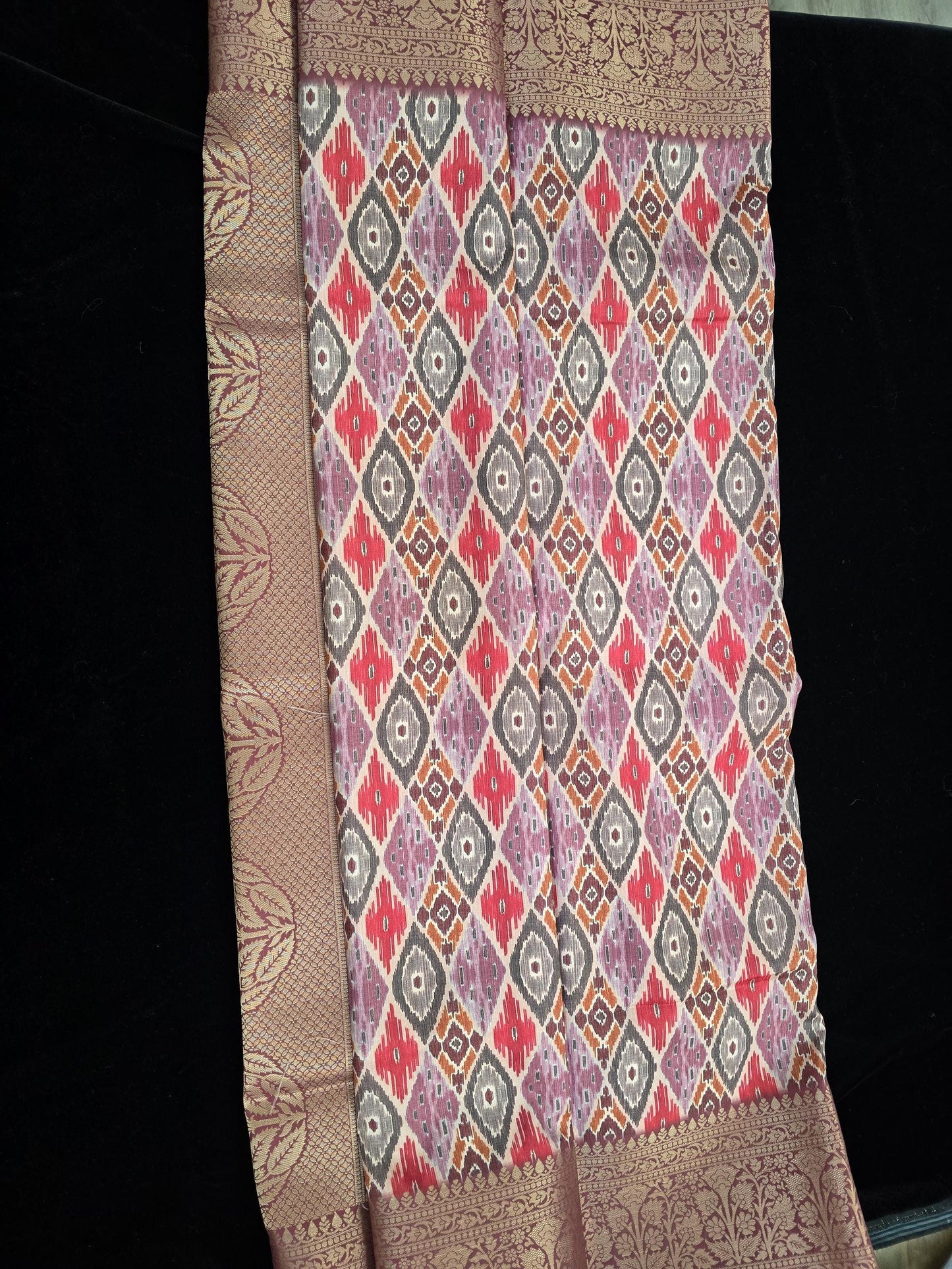 Soft Lichi Silk Sky Blue / Pink Festival Wear Printed Saree