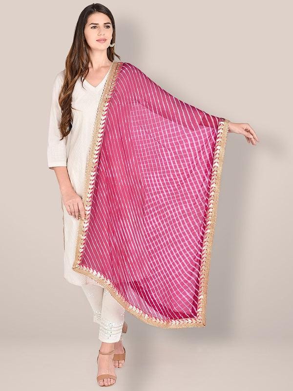Pink Leharia Chiffon Dupatta with Gotta Patti Border