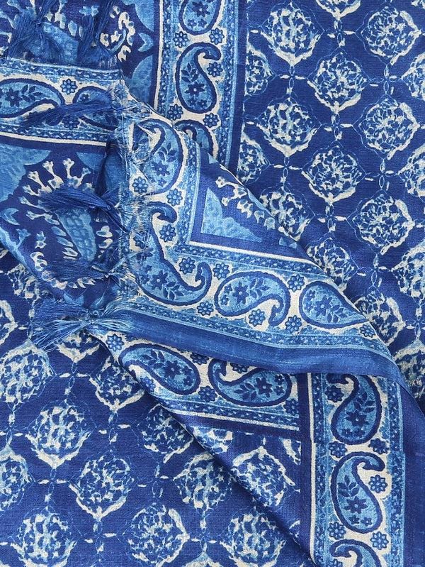 Blue Printed Art Silk Dupatta