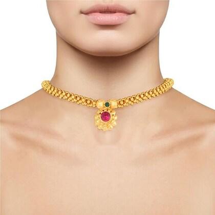 Maharashtrian Thushi gold ruby green choker thin