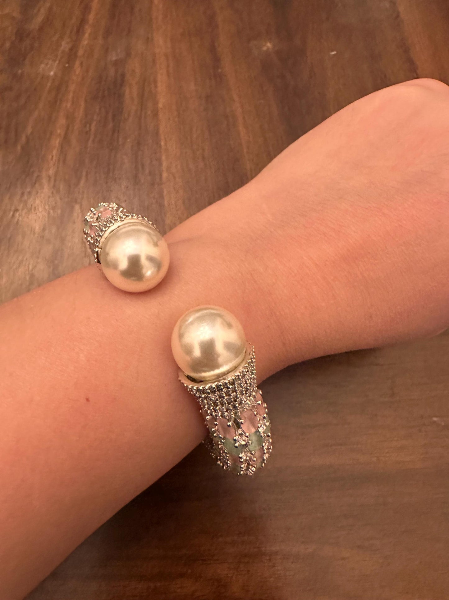 American diamonds kada bracelet silver polished with pearls Sabyasachi inspired