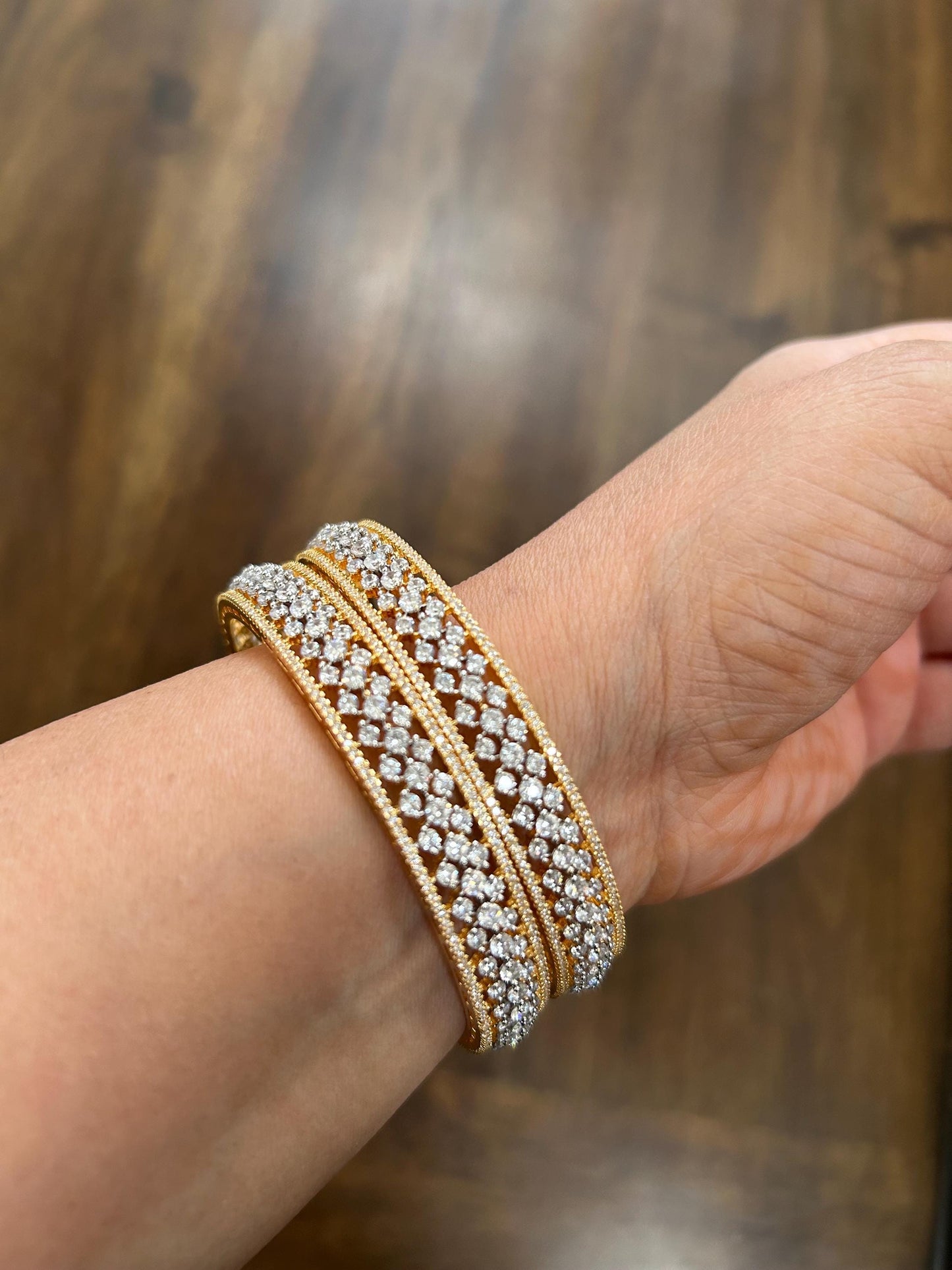 2.6 size American diamond bangles set cubic zirconia gold