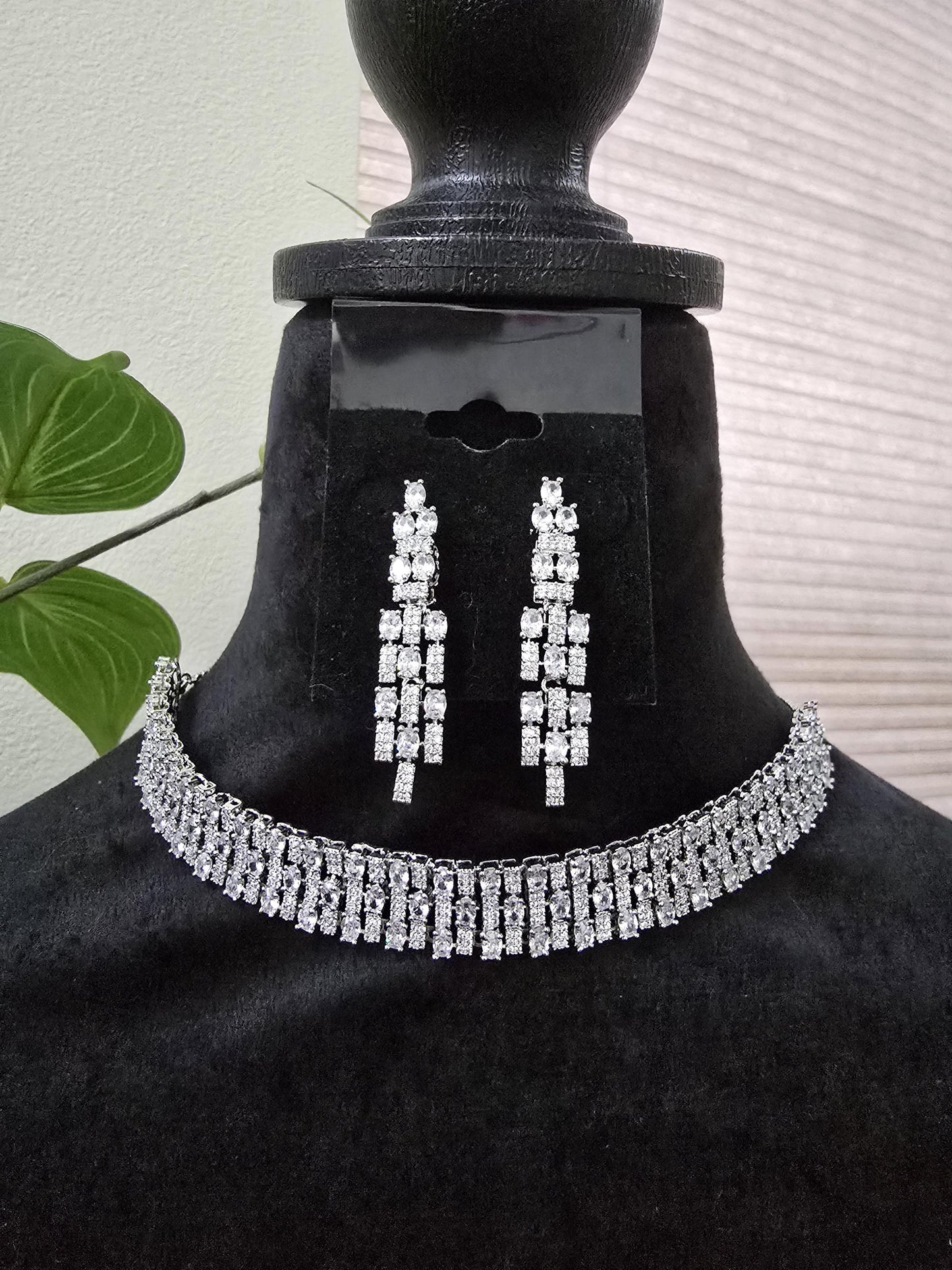 American Diamonds zirconia necklace set choker necklace set available in silver and gold polished