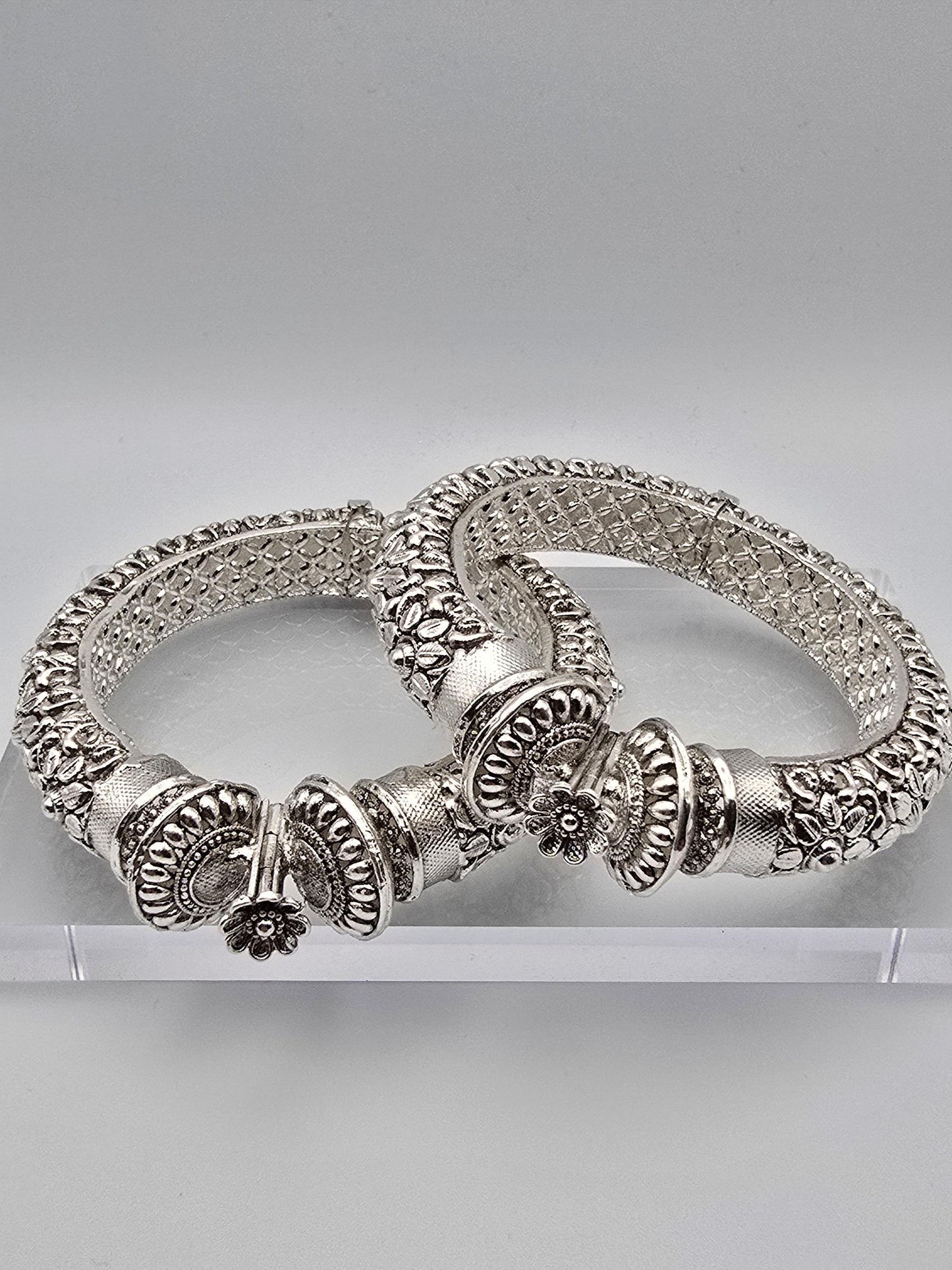Silver toda bangles openable lock kadas trendy