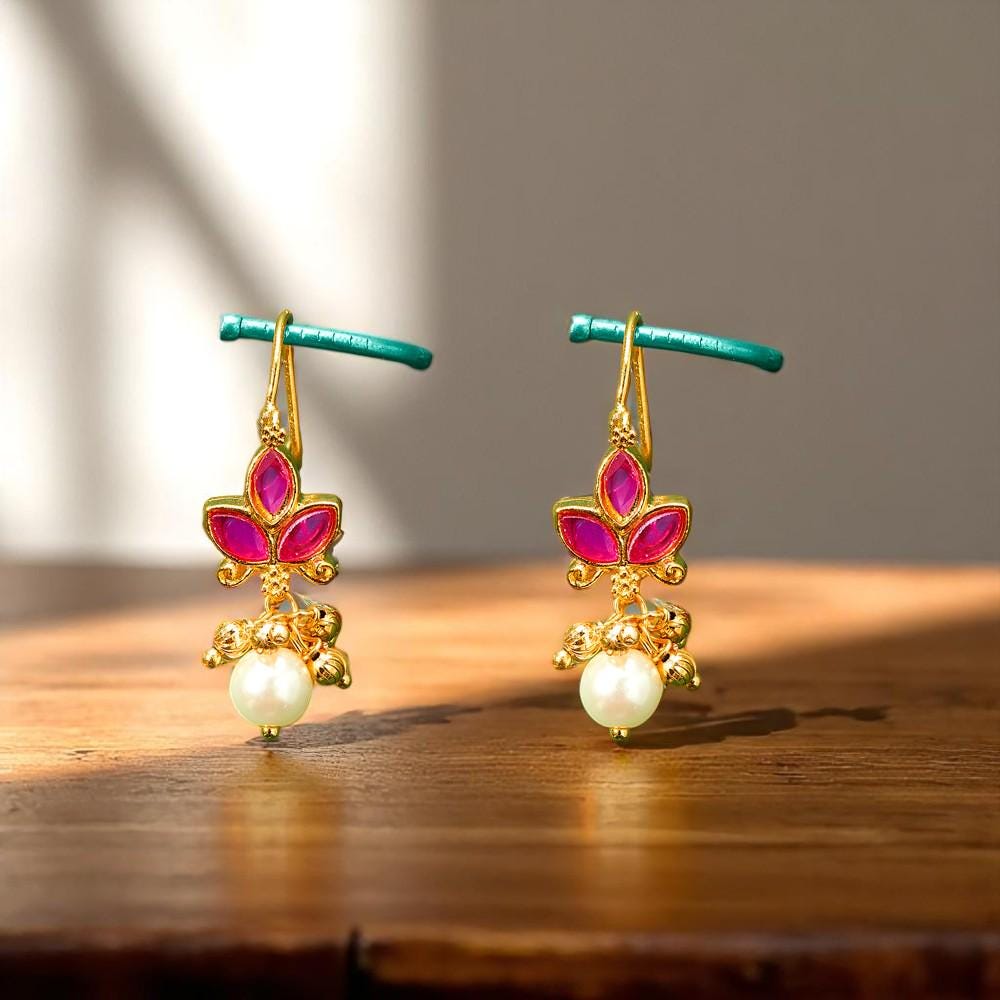 Maharashtrian Bugdi Ruby gold plating, wear it two ways like earrings or top ear accessory