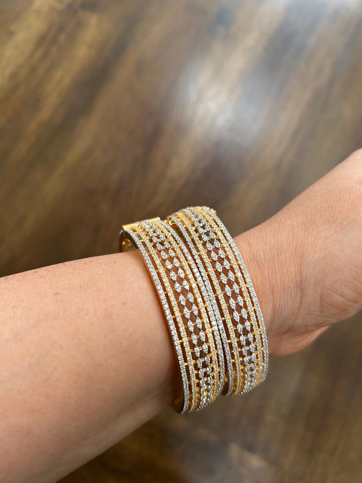2.6 size American diamond bangles set cubic zirconia gold