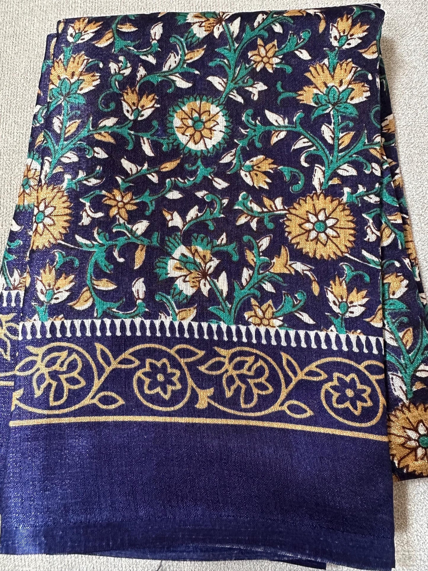 Floral Printed Art Silk Dupatta Blue