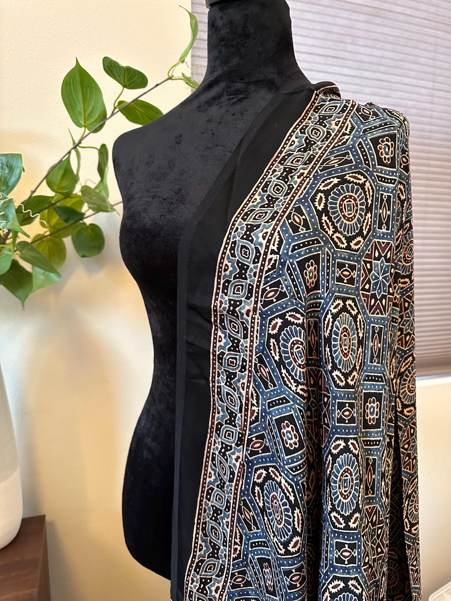 Ajrak Silk dupattas stole with gold jari work