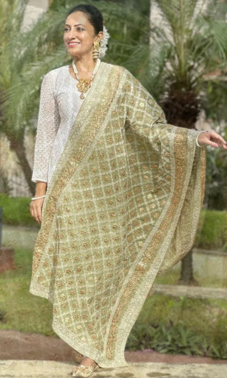 Georgette Lucknowi Work dupatta with Gotta Patti Work trendy elegant classy stole shawl