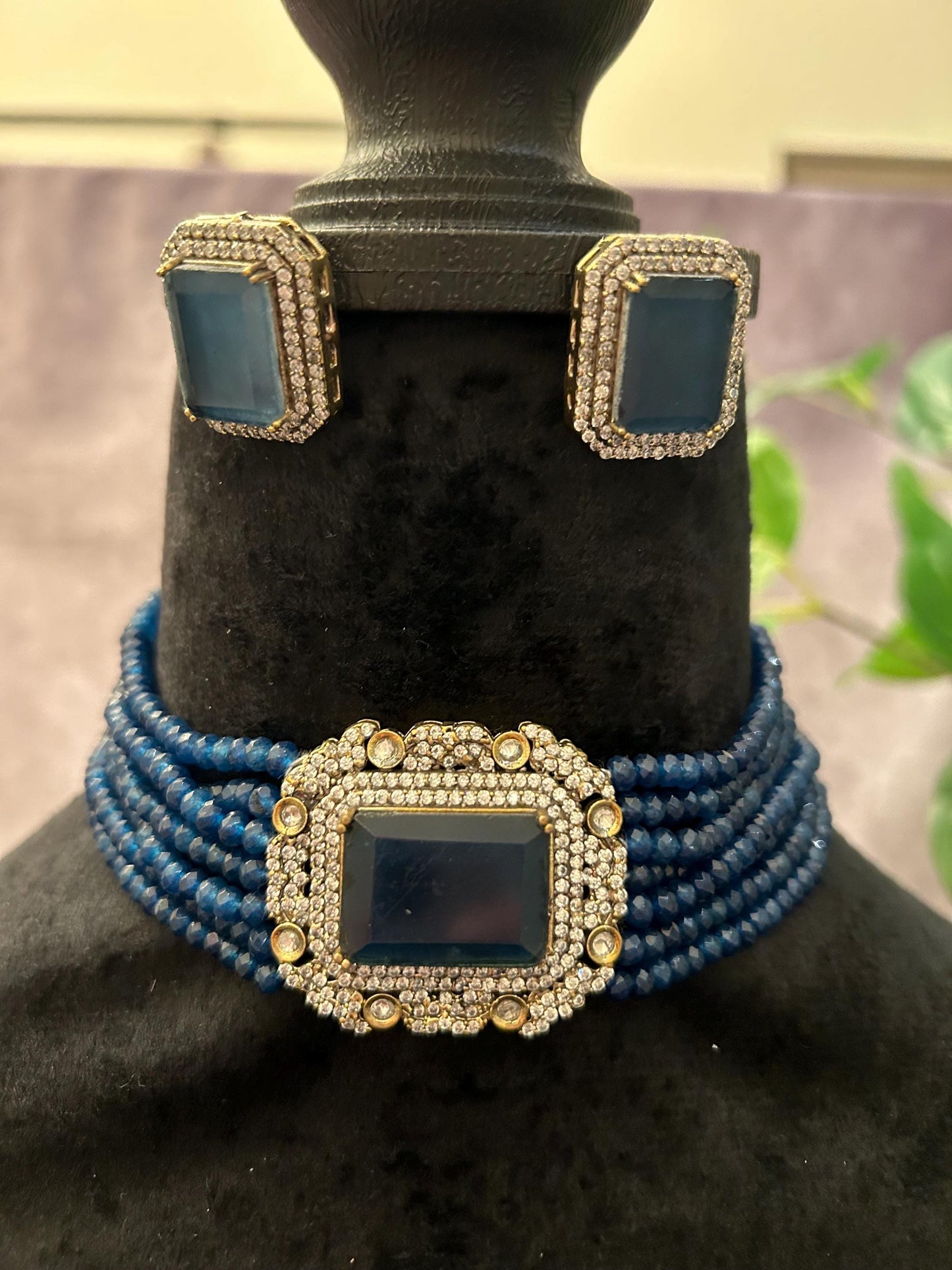 choker necklace set, adjustable gold polished