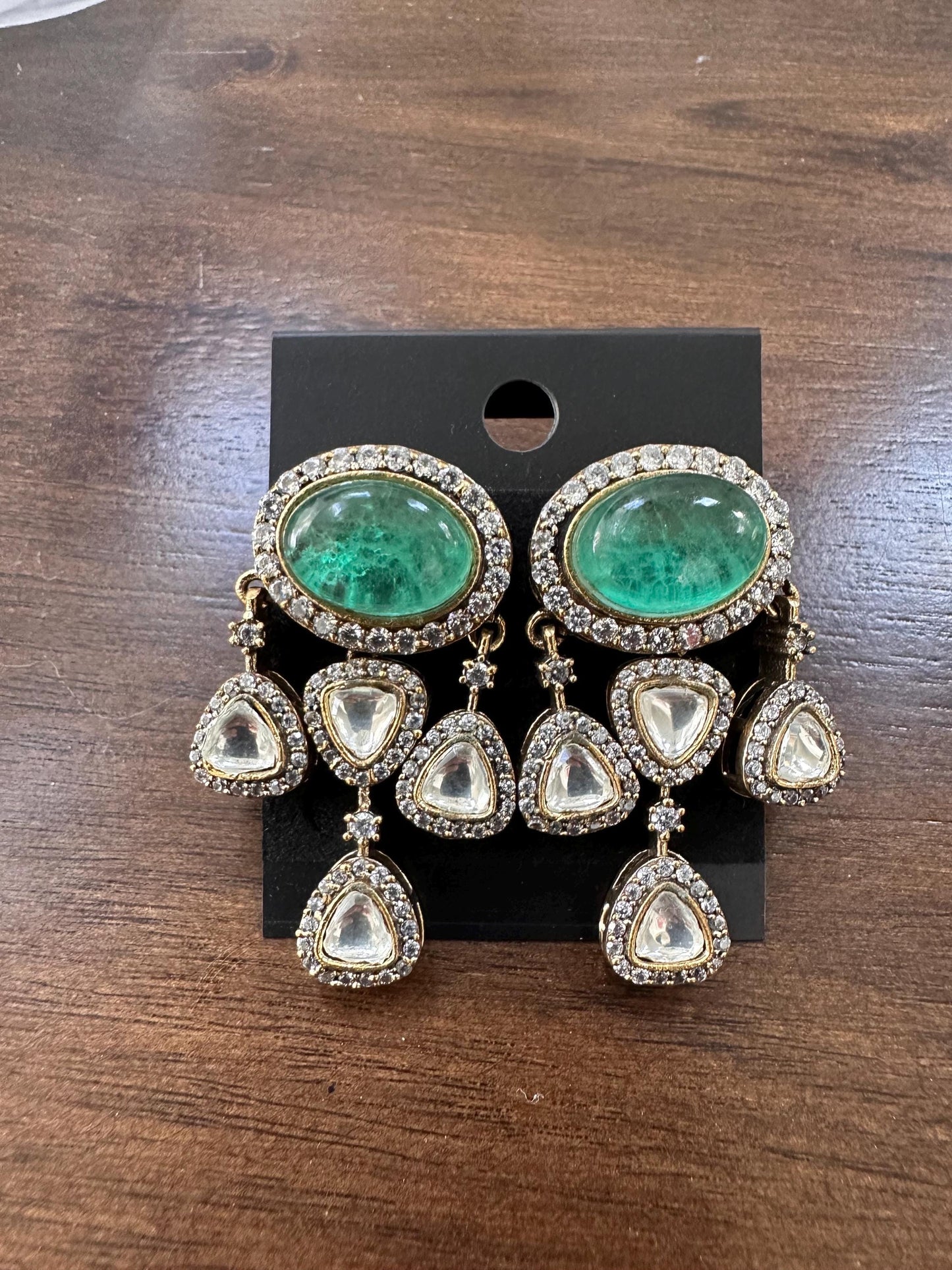 Polki and semiprecious stone earrings with American diamonds