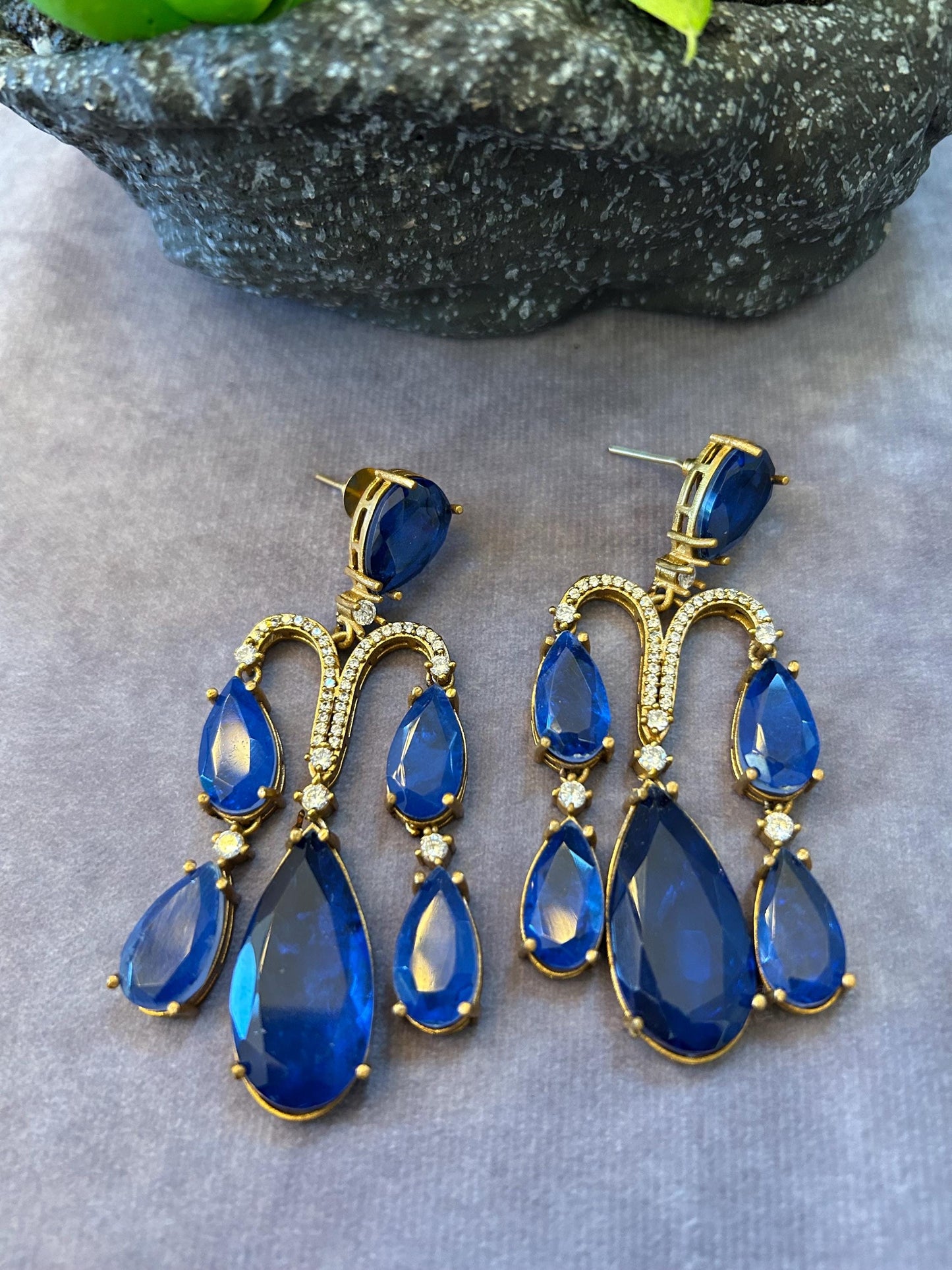 American Diamonds Earring With gold polished chandelier earrings trendy