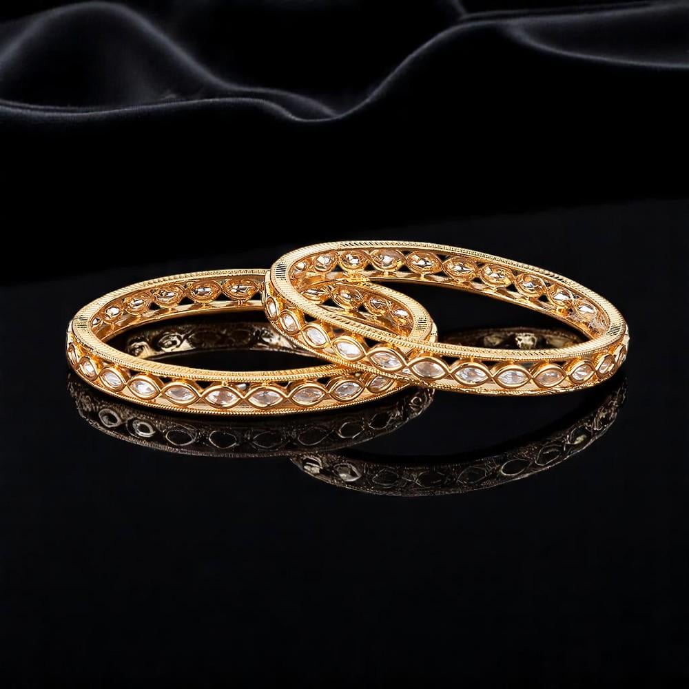 Kundan bangles gold polished eye shaped