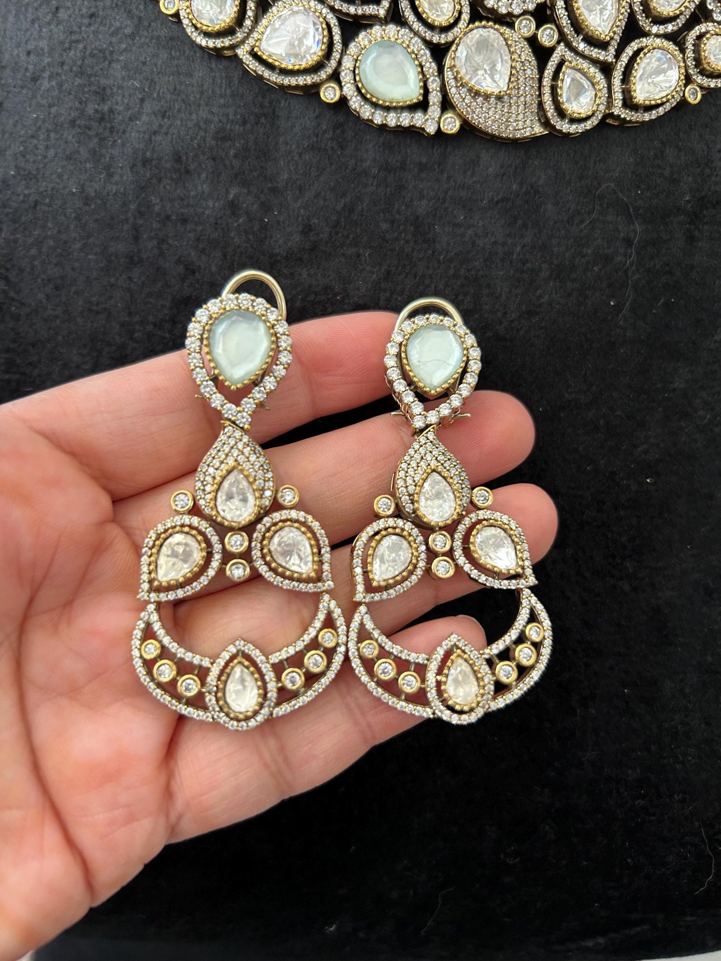 Premium necklace set with polki and American diamonds, adjustable gold polished sabyasachi inspired pastel