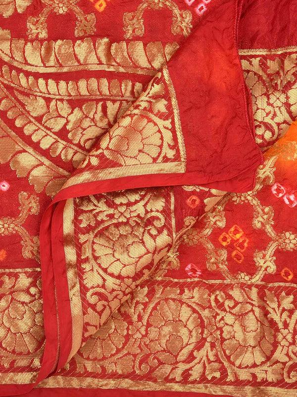 Red & Yellow Banarasi Bandhej Gharchola Silk Dupatta
